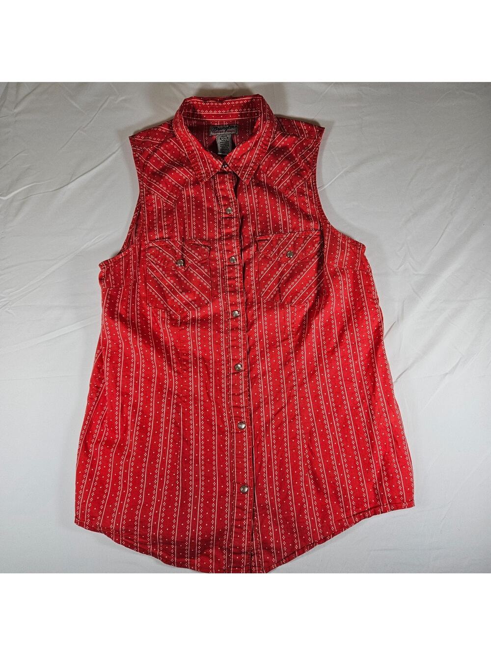 Wrangler Red Pearl Snap Sleeveless Western Top S